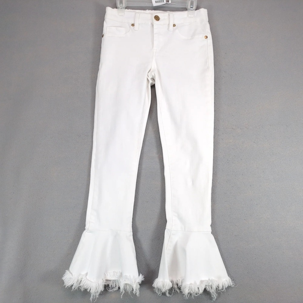 BlankNYC White Cropped Flared Jeans Womens 24 25x25" Frayed Hem Stretch Festival